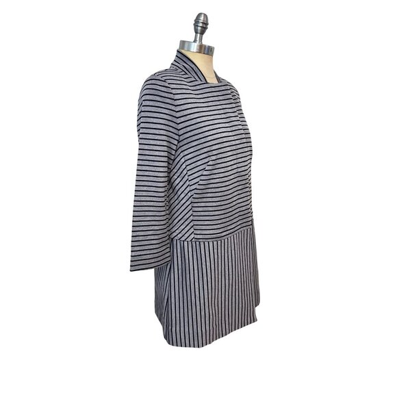 Cabi #5474 Dappled Striped Collarless Car Coat Navy Grey Small - Picture 4 of 6